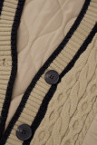 Blue Casual Solid Patchwork Buttons V Neck Outerwear