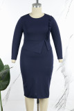 Black Casual Solid Patchwork O Neck Long Sleeve Plus Size Dresses