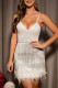 White Sexy Party Formal Patchwork Sequins Feathers Backless V Neck Sling Dress Dresses