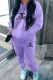 Purple Casual Print Letter Hooded Collar Long Sleeve Two Pieces