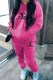 Rose Red Casual Print Letter Hooded Collar Long Sleeve Two Pieces