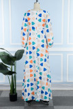 Green Elegant Print Patchwork High Opening V Neck Printed Dress Dresses
