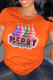 Orange Casual Daily Print Santa Claus Patchwork O Neck T-Shirts