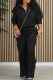 Black Casual Solid Patchwork Draw String Pocket Zipper Mandarin Collar Long Sleeve Two Pieces