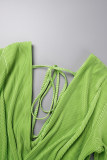 Green Casual Solid Patchwork V Neck Regular Jumpsuits