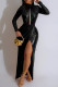 Black Sexy Solid Slit Turtleneck Long Dress Dresses