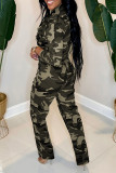 Camouflage Casual Camouflage Print Patchwork Turndown Collar Regular Jumpsuits