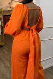 Orange Casual Sweet Daily Simplicity Solid Color V Neck Regular Jumpsuits