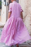 Pink Casual Plaid Print Patchwork Turndown Collar Shirt Dress Dresses