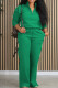 Green Casual Solid Patchwork Draw String Pocket Zipper Mandarin Collar Long Sleeve Two Pieces