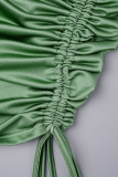 Green Sexy Solid Patchwork Draw String Backless O Neck Sheath Dresses