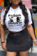 White Casual Cute Print Patchwork O Neck T-Shirts