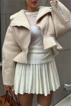 Cream White Casual Solid Patchwork Zipper Turndown Collar Outerwear