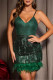 Ink Green Sexy Party Formal Patchwork Sequins Feathers Backless V Neck Sling Dress Dresses