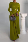 Fruit Green Casual Solid Patchwork O Neck Long Sleeve Dresses