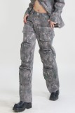 Camouflage Casual Camouflage Print Patchwork Basic High Waist Regular Denim Jeans