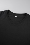 Black Casual Daily Print Patchwork O Neck T-Shirts