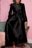 Pink Elegant Solid Patchwork With Bow O Neck A Line Dresses