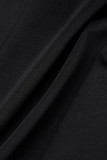 Black Elegant Solid Patchwork V Neck Long Sleeve Two Pieces
