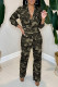 Camouflage Casual Camouflage Print Patchwork Turndown Collar Regular Jumpsuits
