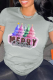 Light Gray Casual Daily Print Santa Claus Patchwork O Neck T-Shirts