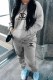 Grey Casual Print Letter Hooded Collar Long Sleeve Two Pieces