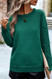Green Casual Solid Basic O Neck Tops