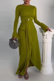 Fruit Green Casual Solid Patchwork O Neck Long Sleeve Dresses