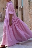 Pink Casual Plaid Print Patchwork Turndown Collar Shirt Dress Dresses