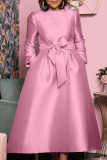 Pink Elegant Solid Patchwork With Bow O Neck A Line Dresses