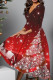 Red Casual Print Basic V Neck Long Sleeve Dresses