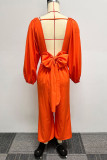 Orange Casual Sweet Daily Simplicity Solid Color V Neck Regular Jumpsuits