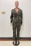 Camouflage Casual Camouflage Print Patchwork Turndown Collar Regular Jumpsuits