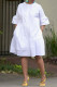 White Casual Solid Patchwork Buttons O Neck Shirt Dress Dresses