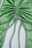 Green Sexy Solid Patchwork Draw String Backless O Neck Sheath Dresses