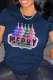 Navy Blue Casual Daily Print Santa Claus Patchwork O Neck T-Shirts