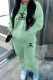 Mint green Casual Print Letter Hooded Collar Long Sleeve Two Pieces