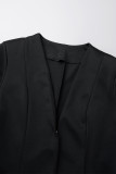 Black Elegant Solid Patchwork V Neck Long Sleeve Two Pieces