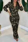 Camouflage Casual Camouflage Print Patchwork Turndown Collar Regular Jumpsuits