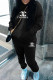 Black Casual Print Letter Hooded Collar Long Sleeve Two Pieces