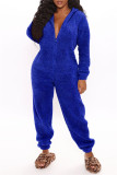 Royal Blue Casual Living Solid Patchwork Hooded Collar Regular Jumpsuits