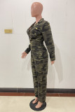 Camouflage Casual Camouflage Print Patchwork Turndown Collar Regular Jumpsuits