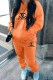 Orange Casual Print Letter Hooded Collar Long Sleeve Two Pieces