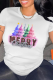 White Casual Daily Print Santa Claus Patchwork O Neck T-Shirts