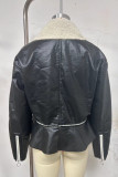 Black Casual Solid Patchwork Zipper Turndown Collar Outerwear