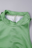 Green Sexy Solid Patchwork Draw String Backless O Neck Sheath Dresses