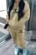 Khaki Casual Print Letter Hooded Collar Long Sleeve Two Pieces