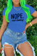 Royal Blue Casual Daily Print Patchwork Letter O Neck T-Shirts