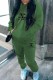 Green Casual Print Letter Hooded Collar Long Sleeve Two Pieces