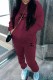 Burgundy Casual Print Letter Hooded Collar Long Sleeve Two Pieces